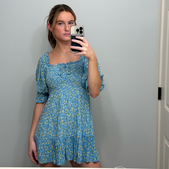 Faithfull the Brand Thea Floral Mini Dress (2, Blue Pattern) - Picture 3 of 4